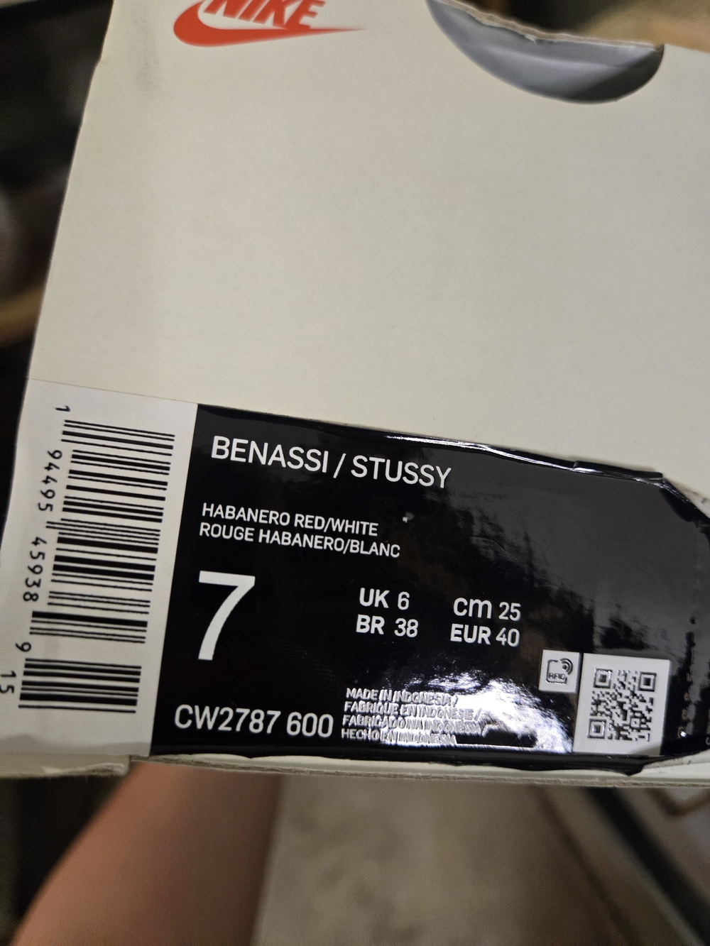 Nike Benassi / Stussy Habanero Red and White Slide Sandals - Picture 6 of 6
